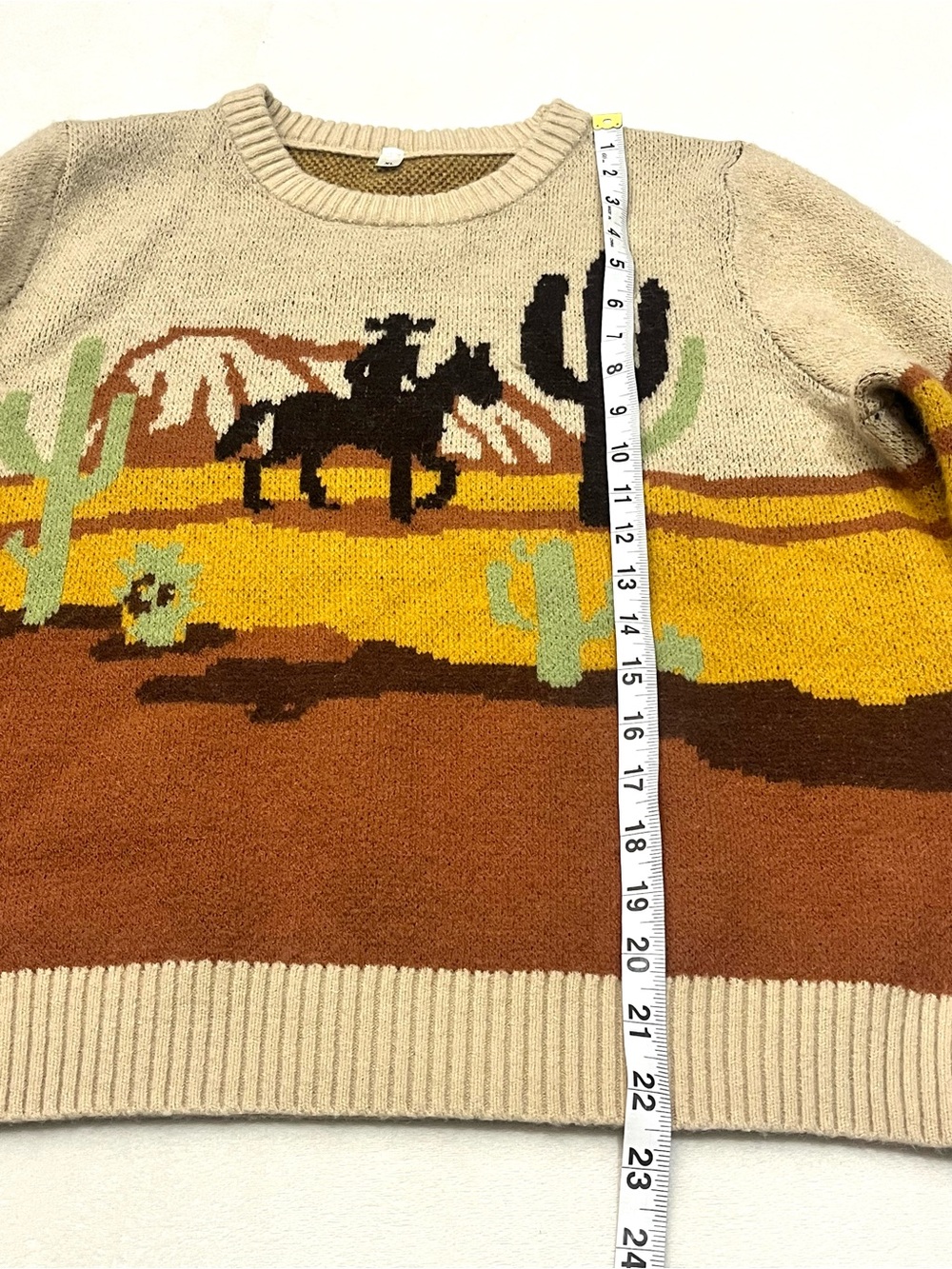 Mymore Women’s Western Cowgirl Cowboy Pullover Crewneck Tan Brown Orange Sweater - Picture 7 of 16